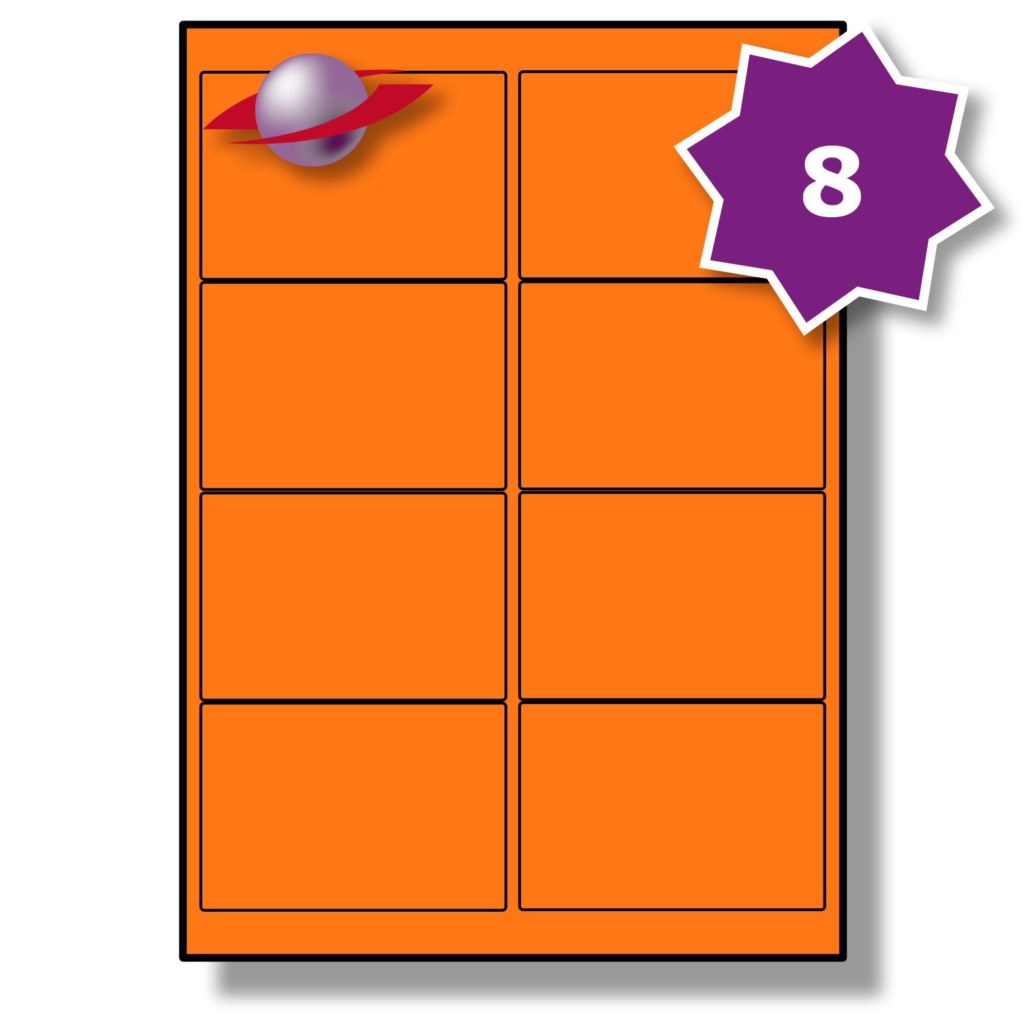 Label Planet® 8 Per Sheet, 50 Sheets (400 Fluorescent Orange Labels). Fluorescent Labels for Laser Printers, 99.1 x 67.7mm, LP8/99 FC.