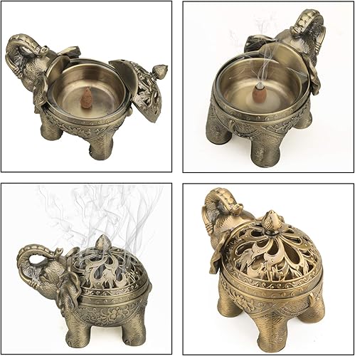 Miniatura 6 de K COOL Soporte de metal para incienso de reflujo, bobina de cono de elefante, quemador de incienso con tapa, adorno de aromaterapia, decoración de