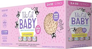 Tiki Cat Baby Wet Cat Food for Kittens, Shreds Variety Pack 2.4 oz. Cans (12 Count)