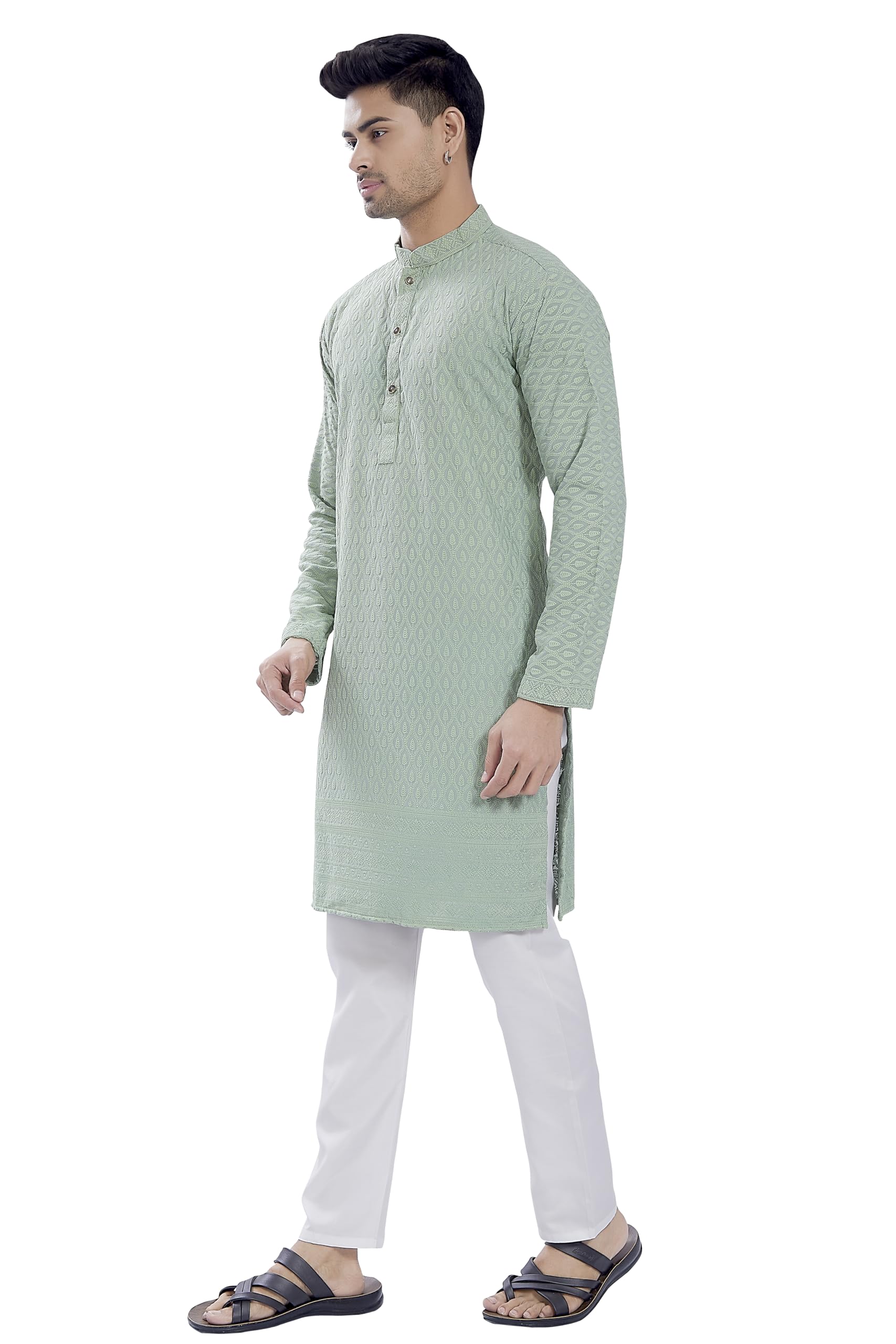 Divisive Men's Thread Embroidered Cotton Blend Only Slim Fit Kurta (Dkrt730_M_Pista)
