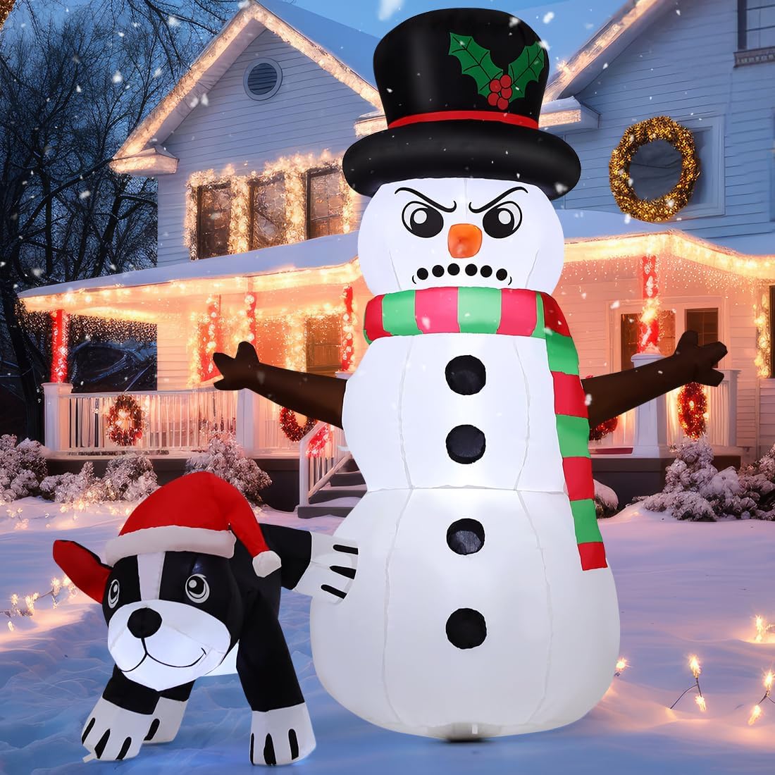GOOSH 5.4 FT Christmas Inflatables Snowman Outdoor Decorations Funny Snowman with Peeing Husky Dog Blow Up Yard Decor with Built-in LEDs for Holiday Party Yard Garden Lawn
