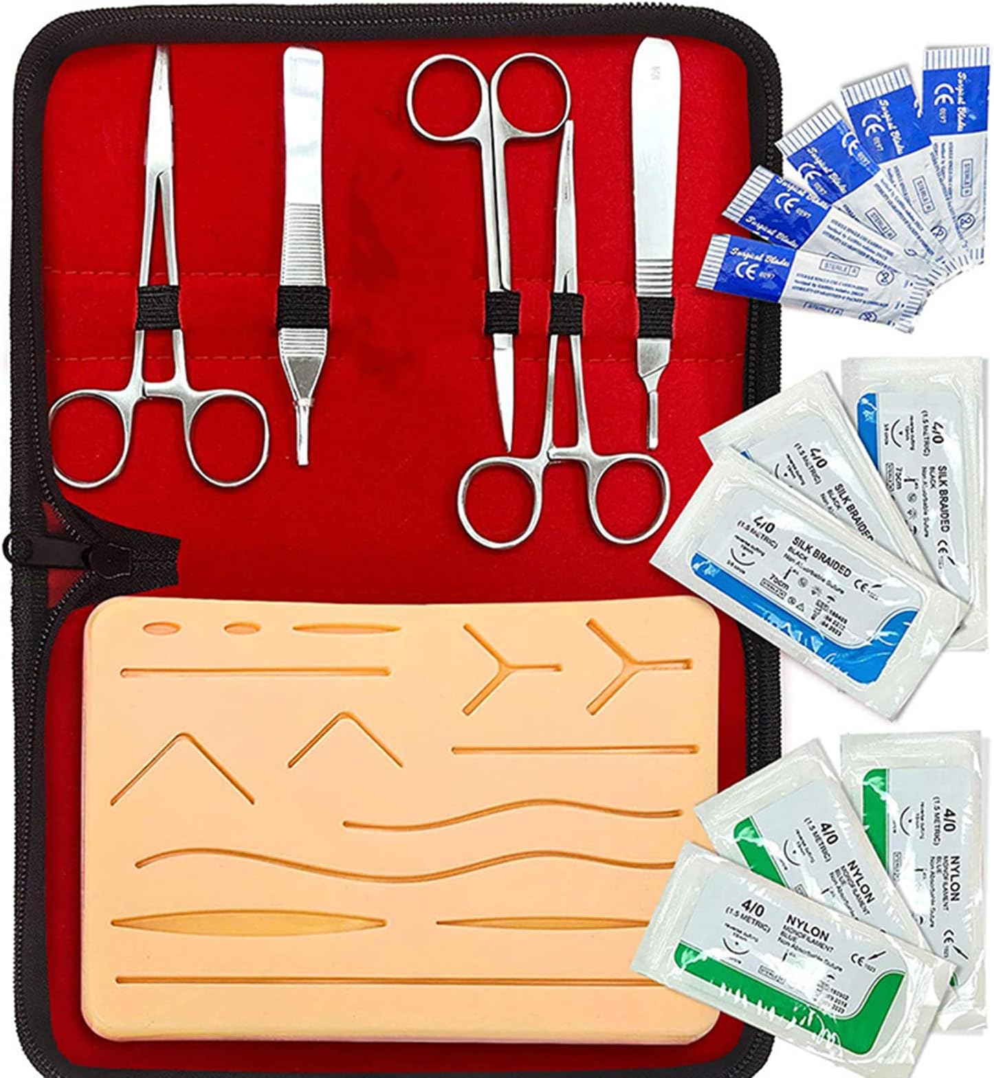 oiakus Suture Practice Kit, Complete Suture Practice Tool Set for Suture Training, Reusable Suturing Pad, for Students Practice Doctors Teaching Training-17 Pieces