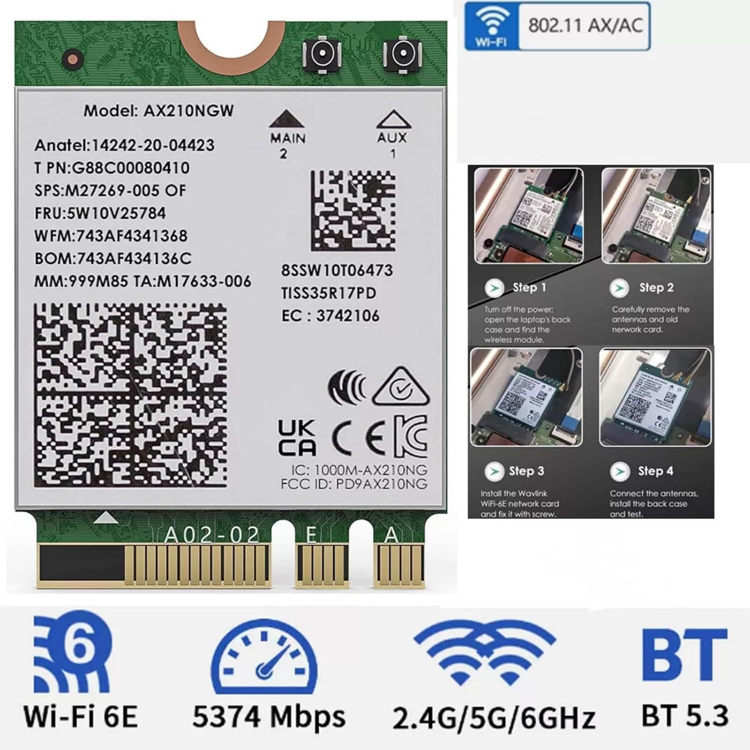 WiFi 6E Wireless Card, Expand to Tri-Band 6GHz/5GHz/2.4GHz Wireless Bluetooth 5.3 Network Adapter