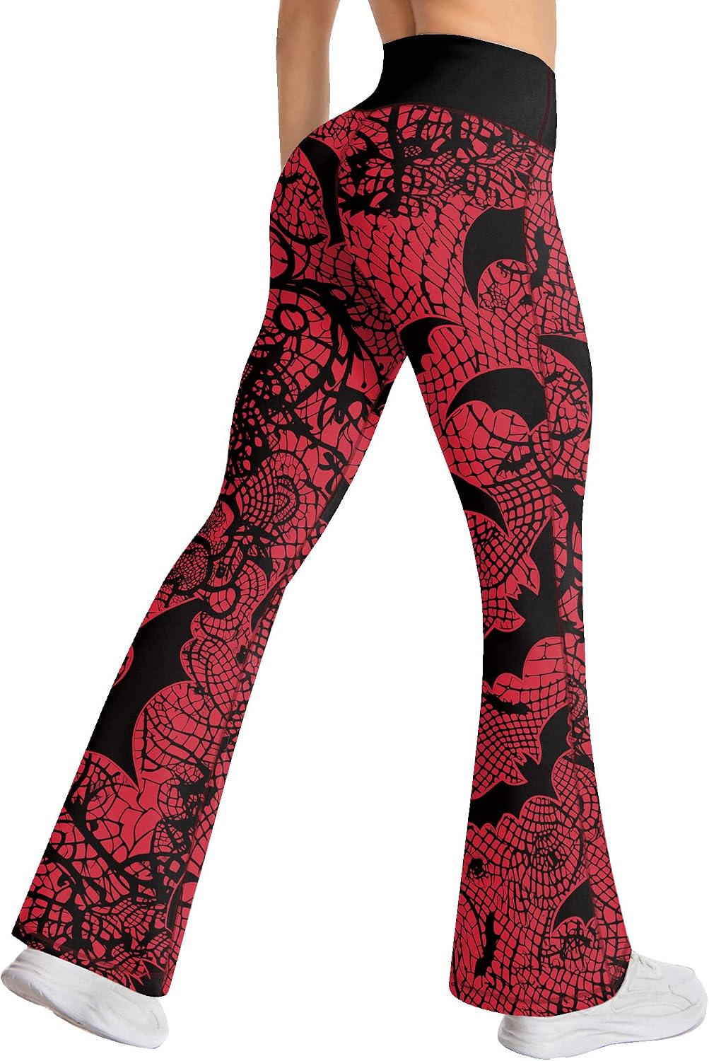 Women's Halloween High Waist Flare Leggings Bat Print Bell Bottom Yoga Pant