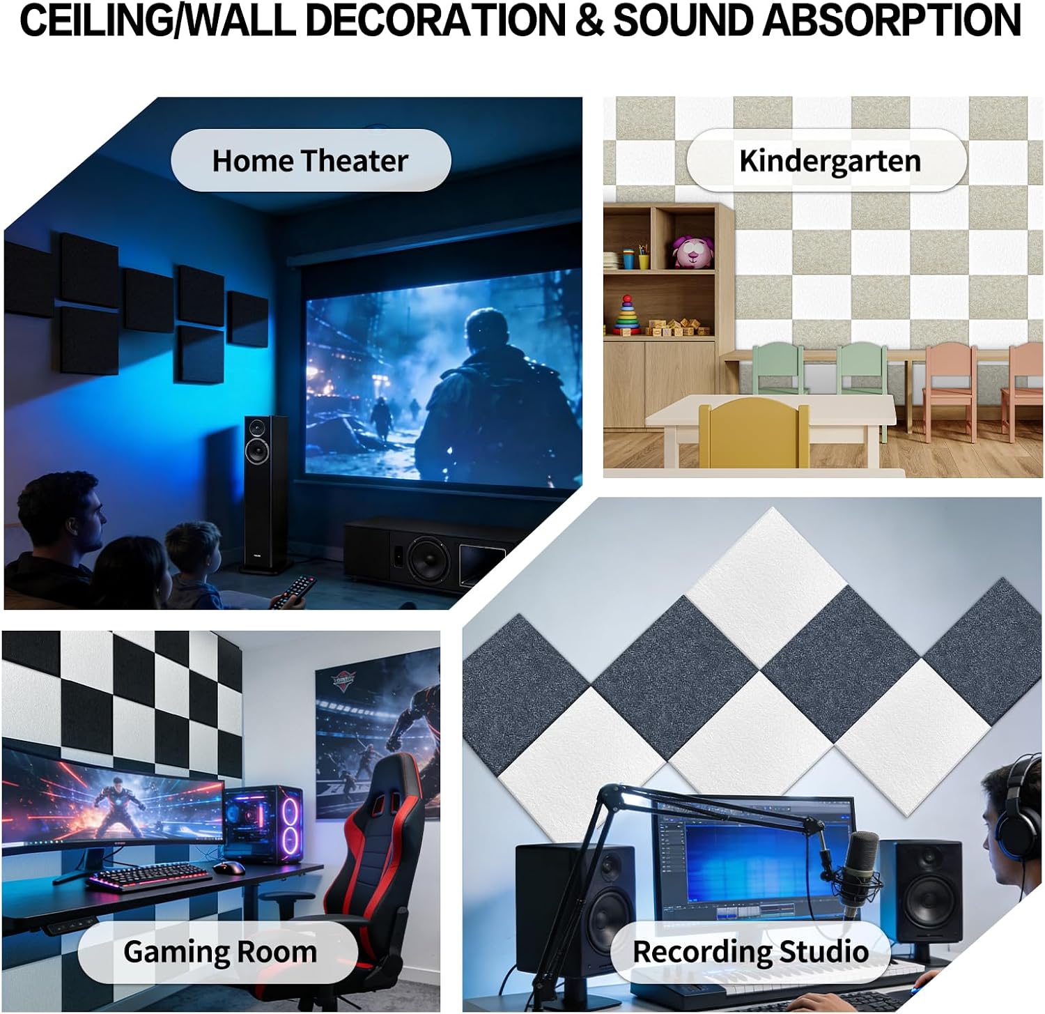 BXI Sound Absorber, 12 X 12 X 0.4 Inches 16Pcs High Density Acoustic Absorption Panel, Sound Absorbing Panels Reduce Echo Reverb, Tackable Acoustic Panels for Wall and Ceiling Acoustic Treatment image 4