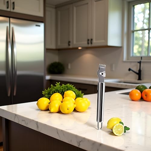 Miniatura 2 de 1 herramienta de acero inoxidable plateado con cuchillo de canal y pelador de cítricos naranja para cocina, ralladores, peladores y rebanadores