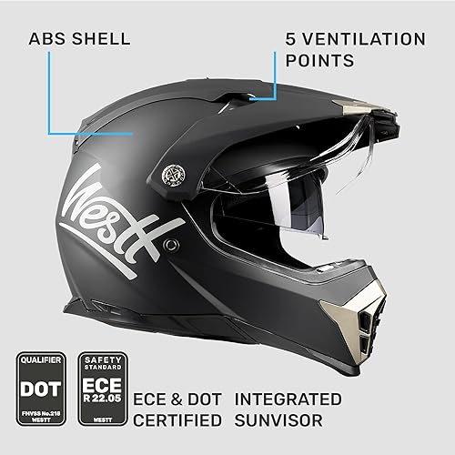 Miniatura 2 de Westt Casco deportivo dual de motocicleta todoterreno para adultos, casco de motocicleta de doble visera, casco de cara completa, ATV UTV, casco de