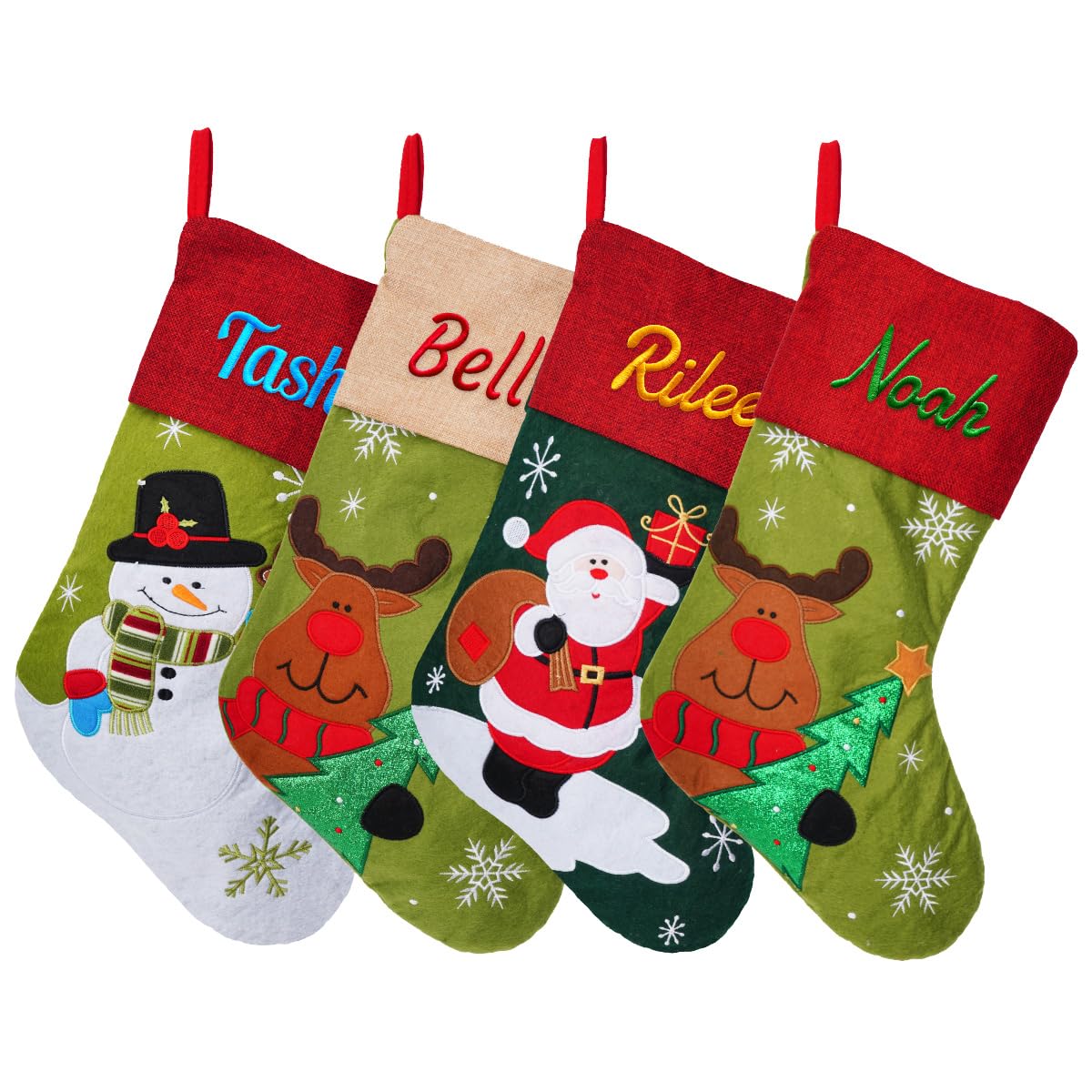 Ulico Personalized Christmas Stocking,Custom Name Cartoon Stockings, 18” Large Snowman Deer Santa Xmas Stocking for Kids,Holiday and Family Stocking for Fireplace Holiday Party Decoration (1 Pcs)