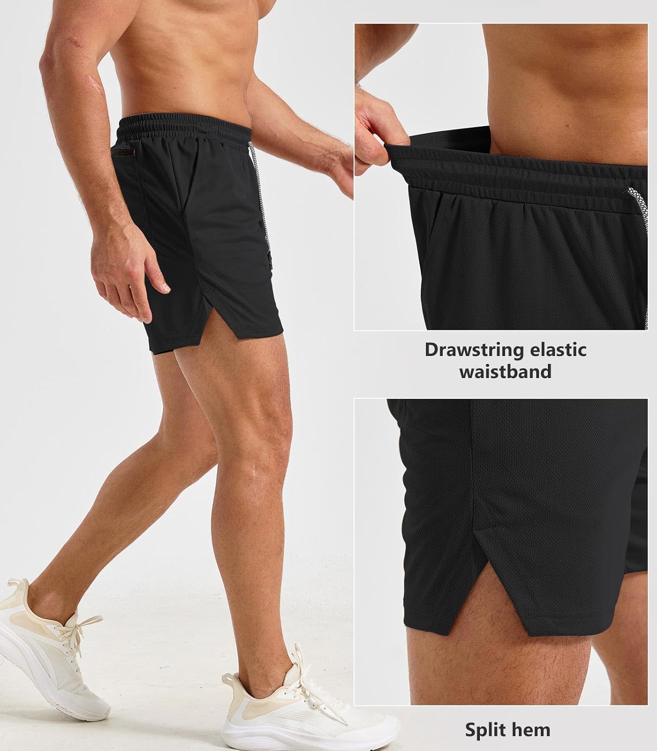 Surenow Men's Athletic Shorts 5"/ 7" Workout Running Shorts with Zip Pockets Quick Dry Lightweight Gym Shorts for Men