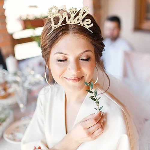 Miniatura 3 de BAHABY Diadema de novia, decoración de despedida de soltera, tiara de novia para despedida de soltera, despedida de soltera, boda (dorado)