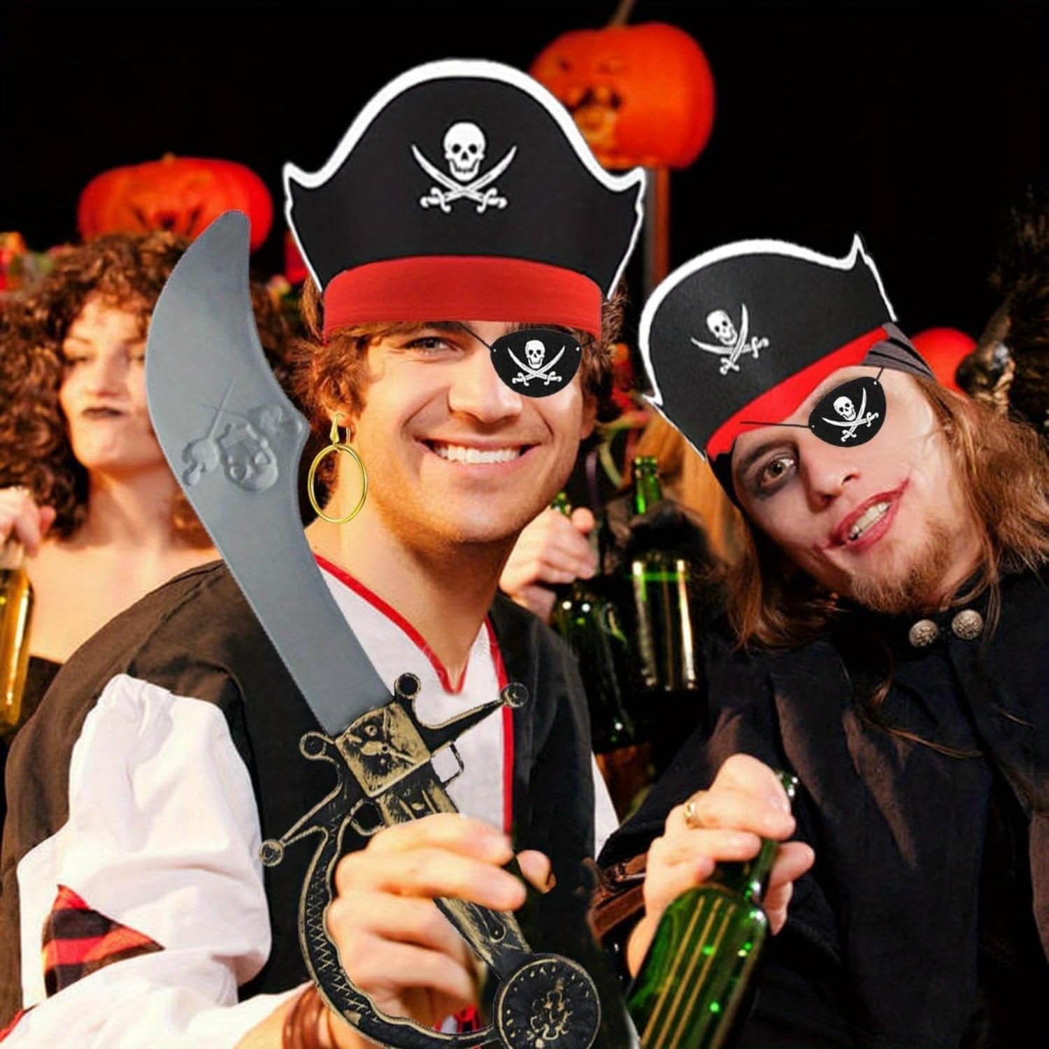 6 Pcs Pirate Accessories Kit for Men with Hat, Bandana & Pirate Eye Patch Captain Hook for Adult Halloween Party Supplies - Image 4