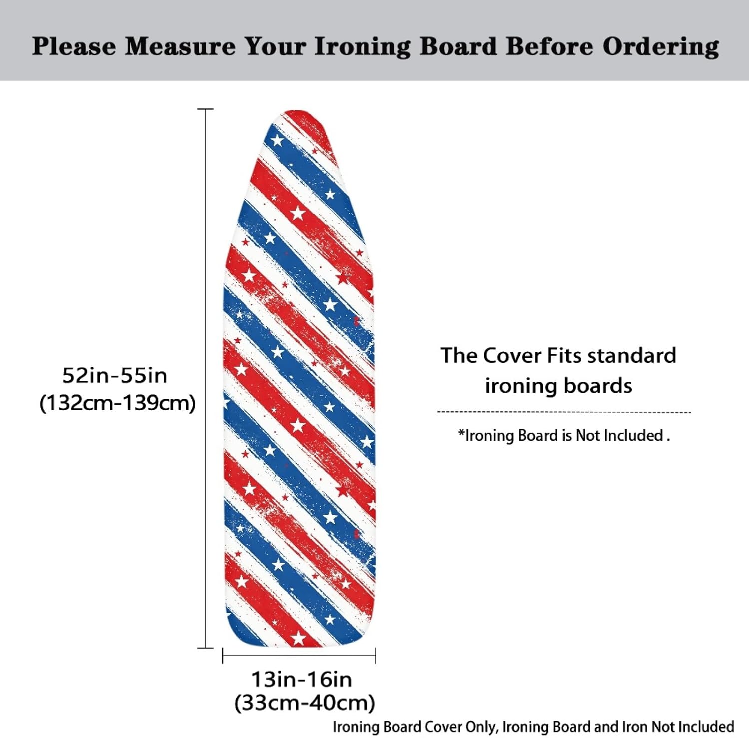 4th of July Ironing Board Cover, 16"x55" Standard Ironing Board Cover with Elastic Edge and Hook and Loop Fasteners, Scorch & Stain Resistant, Polyester Home Ironing Board Covers, Firework Flash