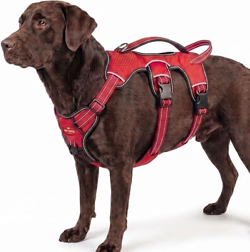 Tuff Pupper Updated for 2024 - Tracker No Escape Dog Harness | Dual Escape Proof Leash Attachments | 5 Point Adjustable Fit Harness for Dogs | Padded Dog Harness for Comfort | Handle Dog Lift Harness
