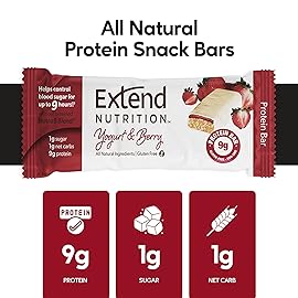 Extend Nutrition 1 Gram Sugar High Protein Bars, Perfect Diabetic Snacks for Adults and Kids, High Protein Bars for Hunger Control & Steady Energy, Low Carb, Keto Friendly, Yogurt and Berry, 24 Count