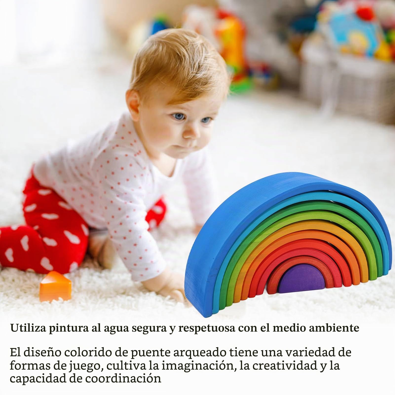 Bewinner Bloques Apilables de Madera Coloridos, Juguete de Anidación para Niños, Tiempo de Juego Educativo