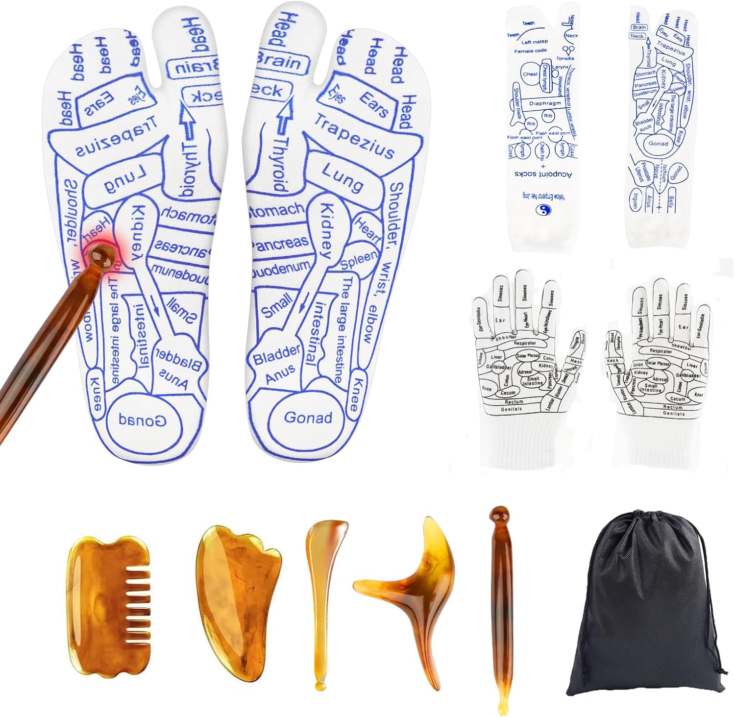 Massage Socks & Gloves Set with 5 Tools – Foot & Hand Pain Relief Kit for Men & Women (2 Sizes) – Relaxation Therapy to Improve Circulation – Health & Personal Care Gift