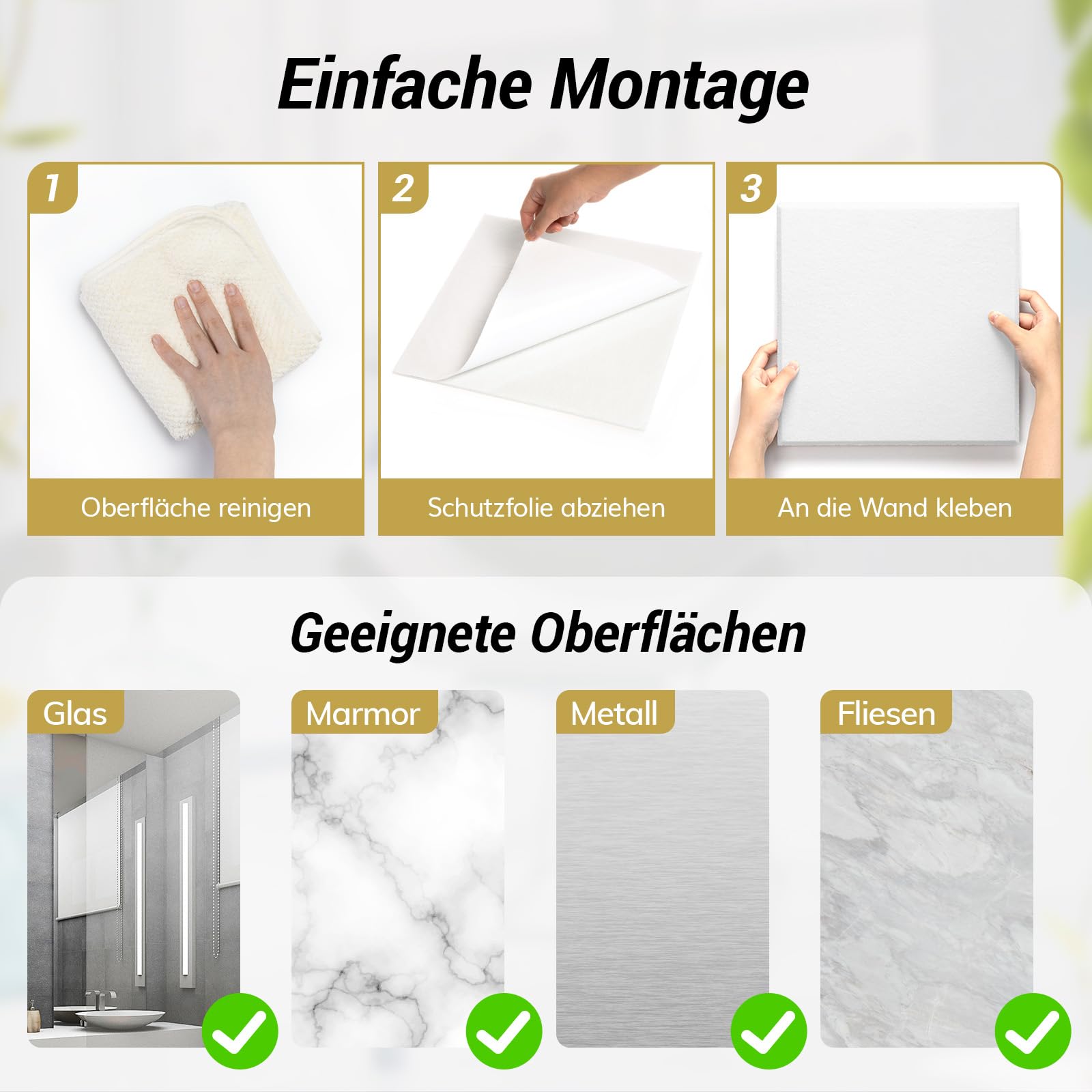 TONOR Akustikpaneele selbstklebend, 18 Stück Quadratische 30x30x0,9 cm Schalldämmung Schallschutz Akustikplatten, Schallschutzplatten mit Hochdichte Wandfliesen aus Polyester für Wand/Decke/Tür, Weiß