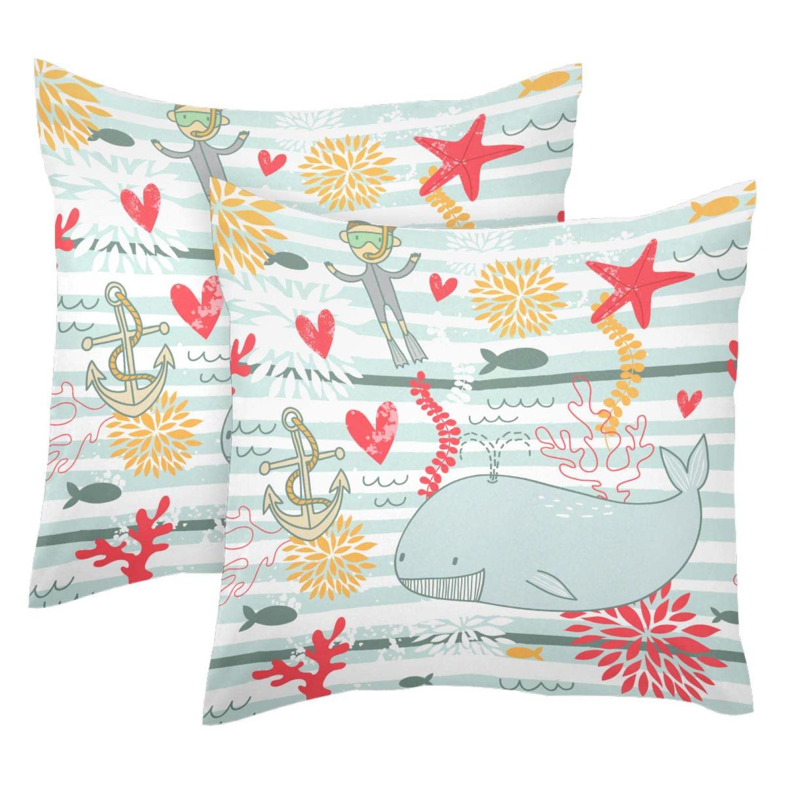Housse de coussin lombaire anti-pli lot de 2 taies douces motif baleine de dessin animé