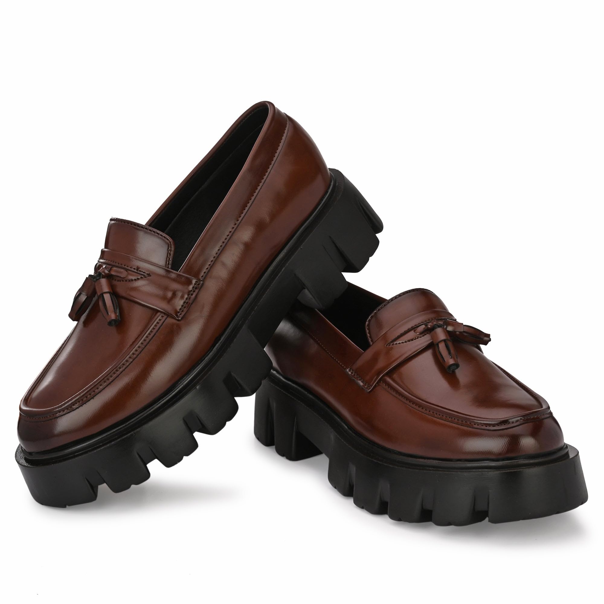 Attitudist Glossy Brown High Heel Tassel Loafers for Men|Anti-skidding Sole|Cushioned Padding|Sweat-Absorbent|Closure: Pull|OnSole: Leather|Casual Wear Shoes|Shoe Width: Medium(Glossy Brown) (B0CCSMD1H4) Amazon Price History, Amazon Price Tracker