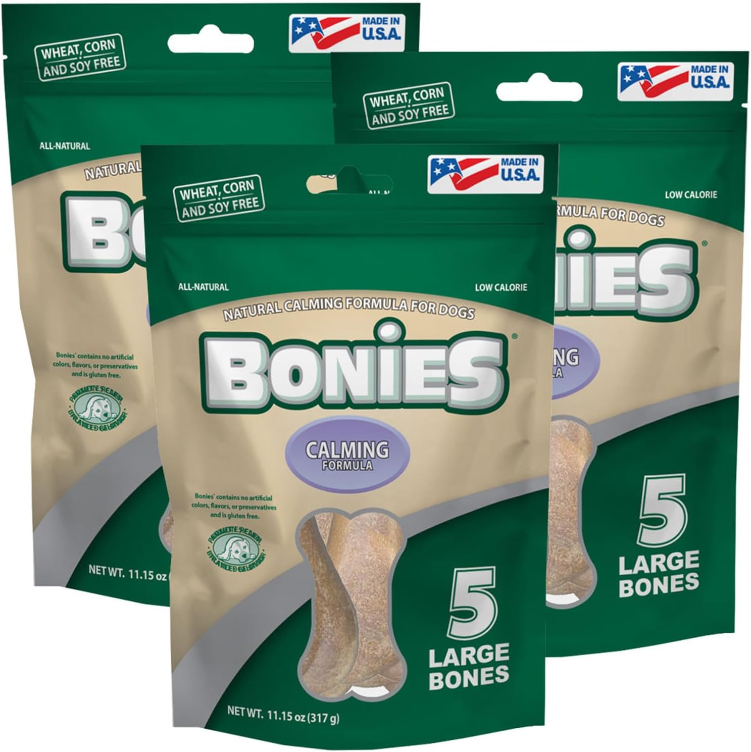 BONIES Natural Calming Formula Dog Treats - Contains Chamomile and Lavender, Help Anxiety, Excessive Barking and Trembling, Chicken Flavor, Large, 15 Bones