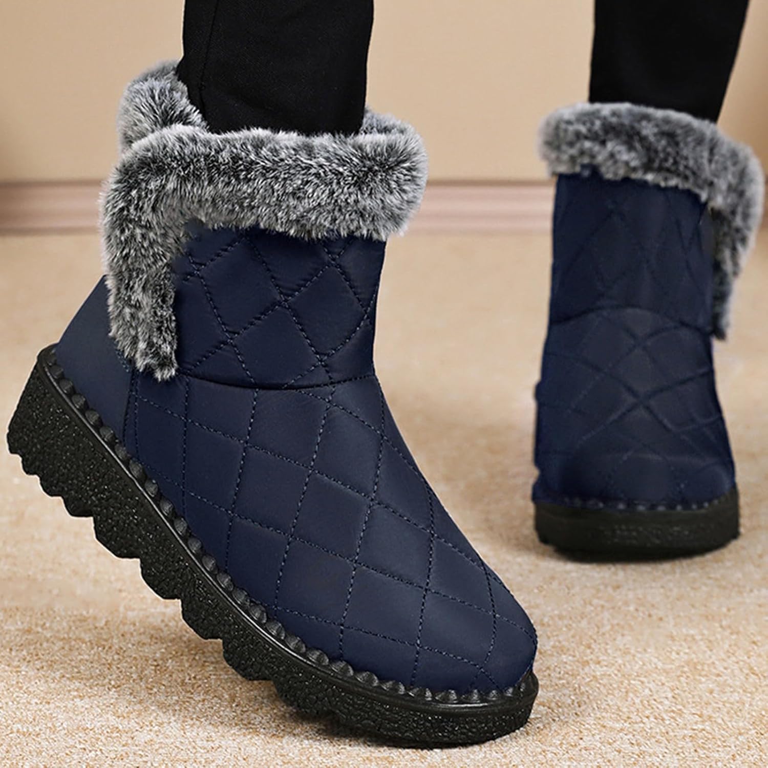 Women Winter Boots Soft Waterproof Anti-Slip Ankle Orthopedic Boots Comfortable Suede Hook Loop Athletic Booties Flat Shoes