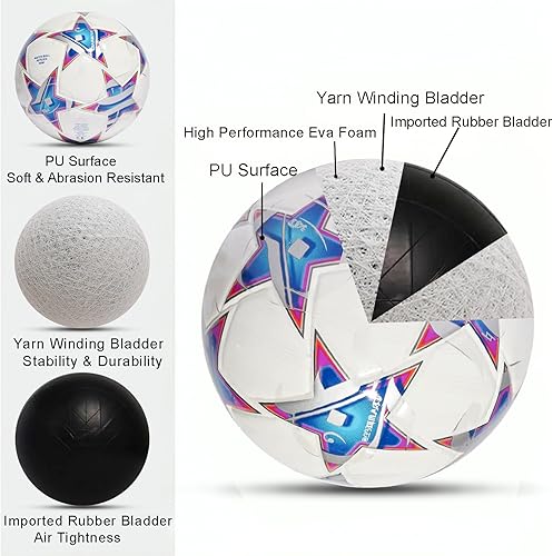 Miniatura 6 de Balón de fútbol de la Champion, tamaño 5, réplica oficial del partido, ideal para entrenamiento, jugar, coleccionistas y para fanáticos del fútbol.