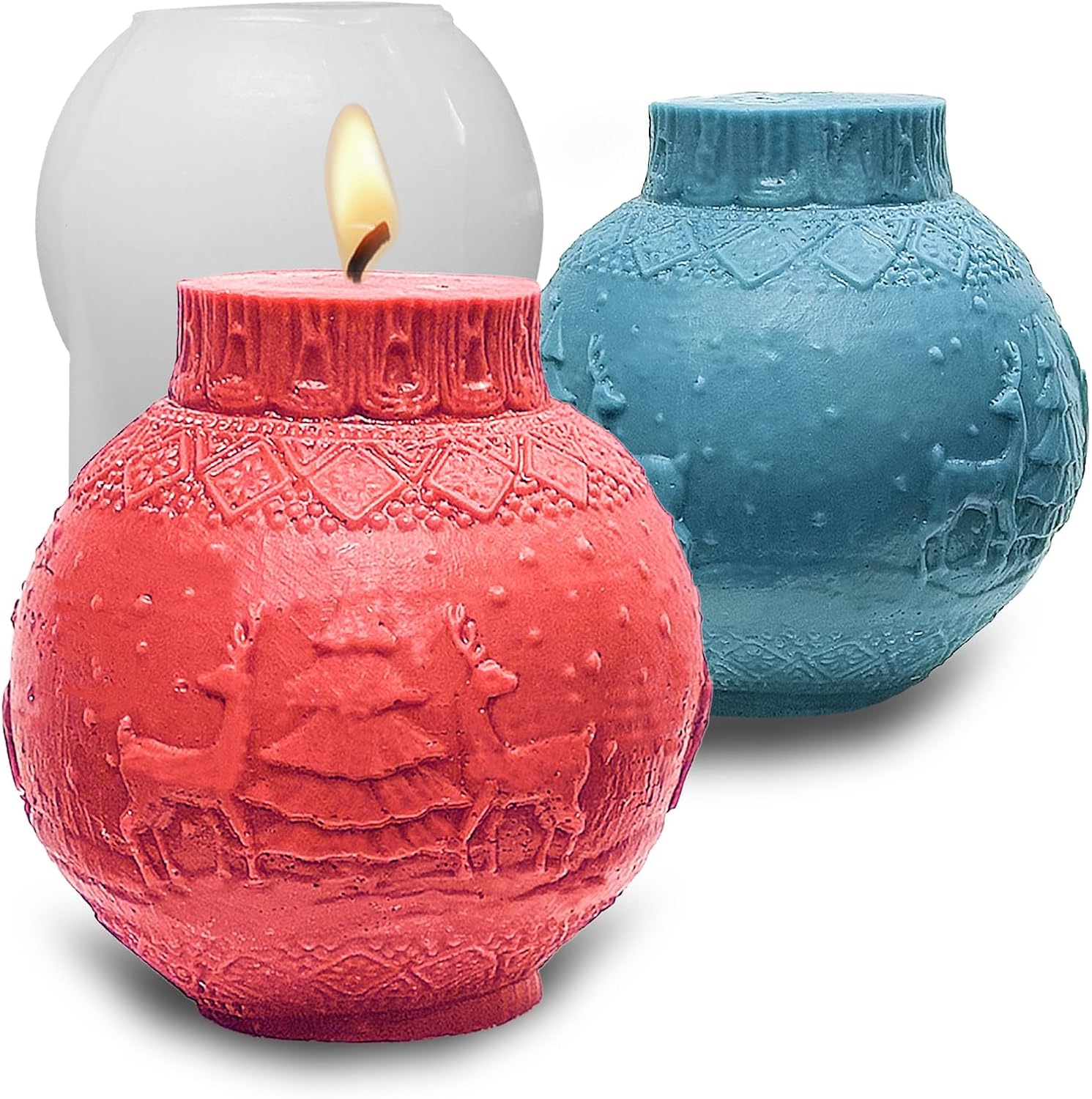 Christmas Ball Candle Molds, Christmas Ornament Chocolate Cake Mold 3D Holiday Embossed Sphere Silicone Molds for Epoxy Resin Candle Soap Wax Casting DIY Art Craft Xmas Decor (Elk)