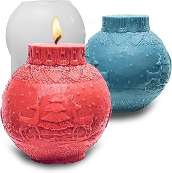 Christmas Ball Candle Molds, Christmas Ornament Chocolate Cake Mold 3D Holiday Embossed Sphere Silicone Molds for Epoxy Resin Candle Soap Wax Casting DIY Art Craft Xmas Decor Elk
