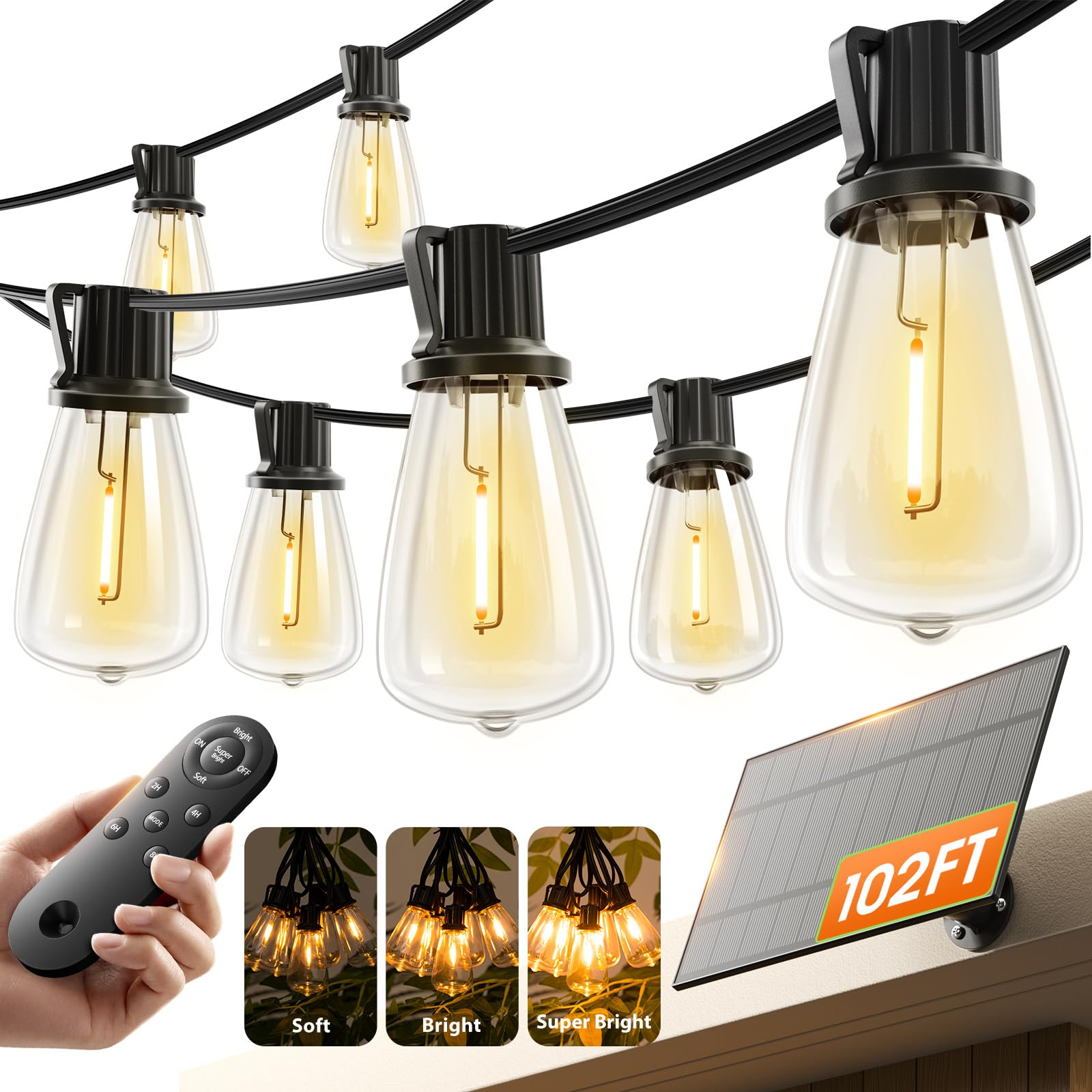KYY 102FT(96+6) Solar String Lights Outdoor with USB Port Remote Control