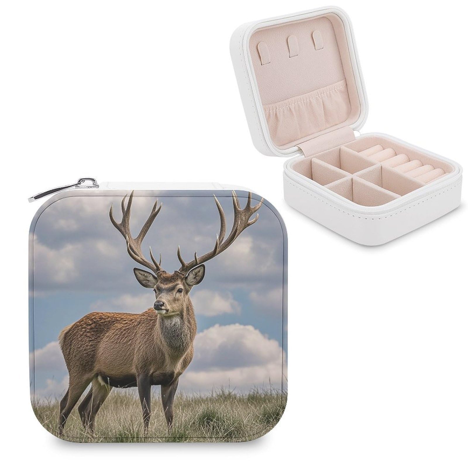 LZQPOEAS Elk Jewelry Box Mini Jewelry Travel Case Trendy Stuff Ring Box Custom PU Leather Jewelry Boxes Portable Jewelry Case Earring Storage Organizer for Girls Women