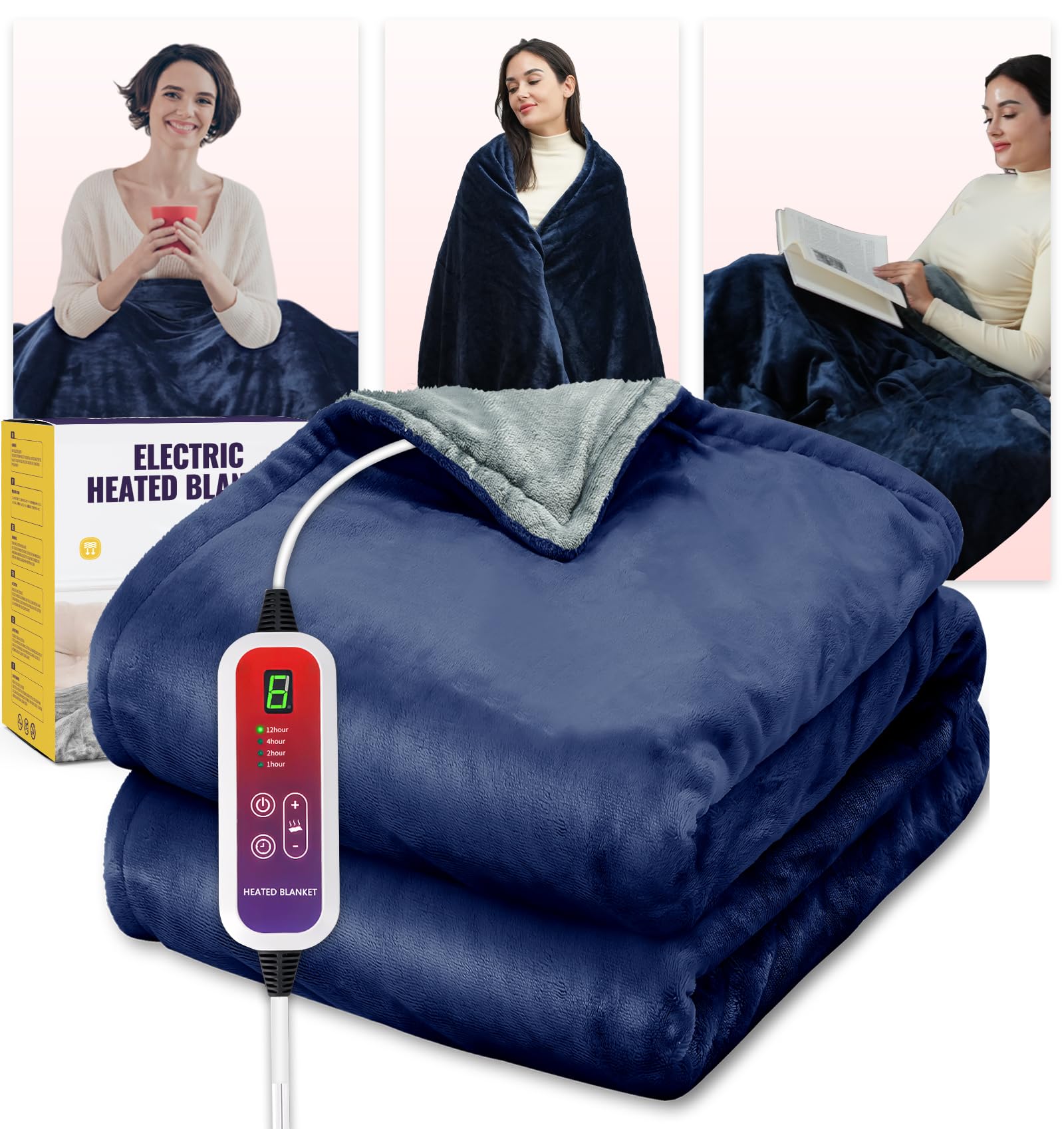 Mefine Manta Termica 180x100cm, Doble Cara Esterilla Electrica con 6 Niveles de Temperatura y 4 Temporizador, Lavable a Maquina Heated Electric Blanket, Calentamiento Rápido Manta Electrica Sofa