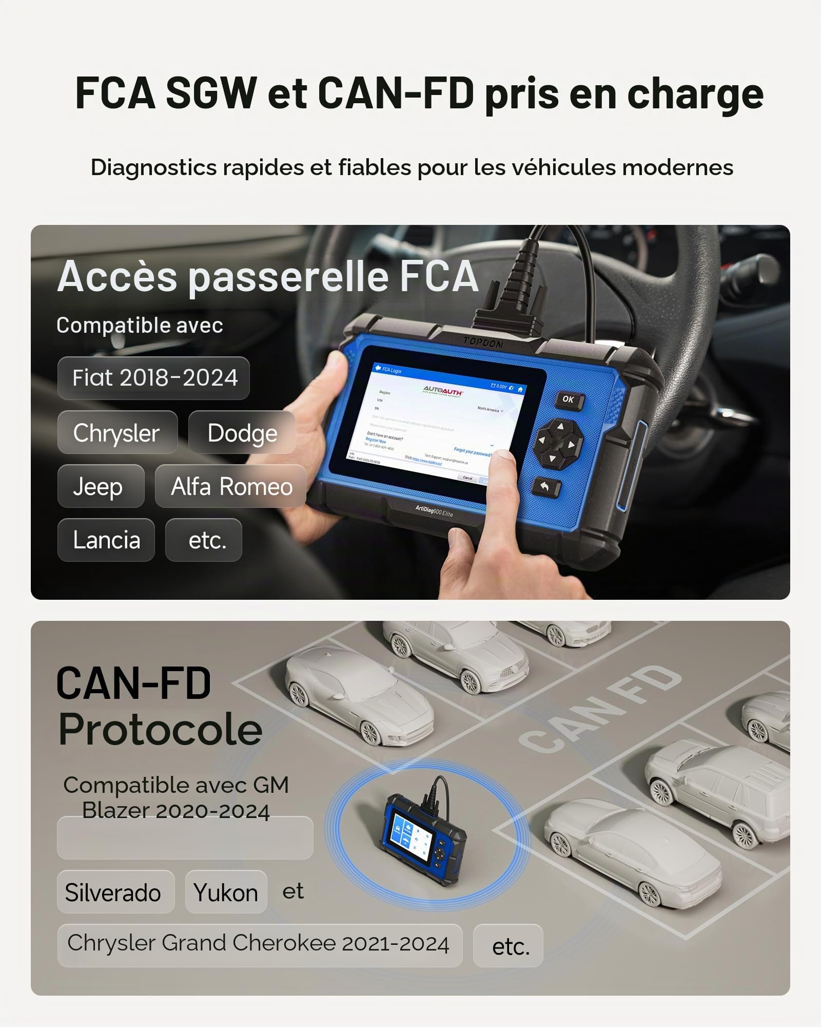 TOPDON Valise Diagnostic Auto AD600Elite de Systèmes Complet