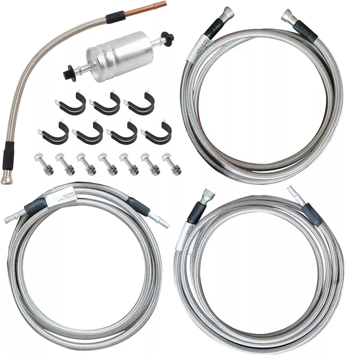 Stainless Steel Braided Fuel Line Quick Fix Kit Compatible with 1999-2003 Silverado Sierra V8 Gas Flex Ext Cab