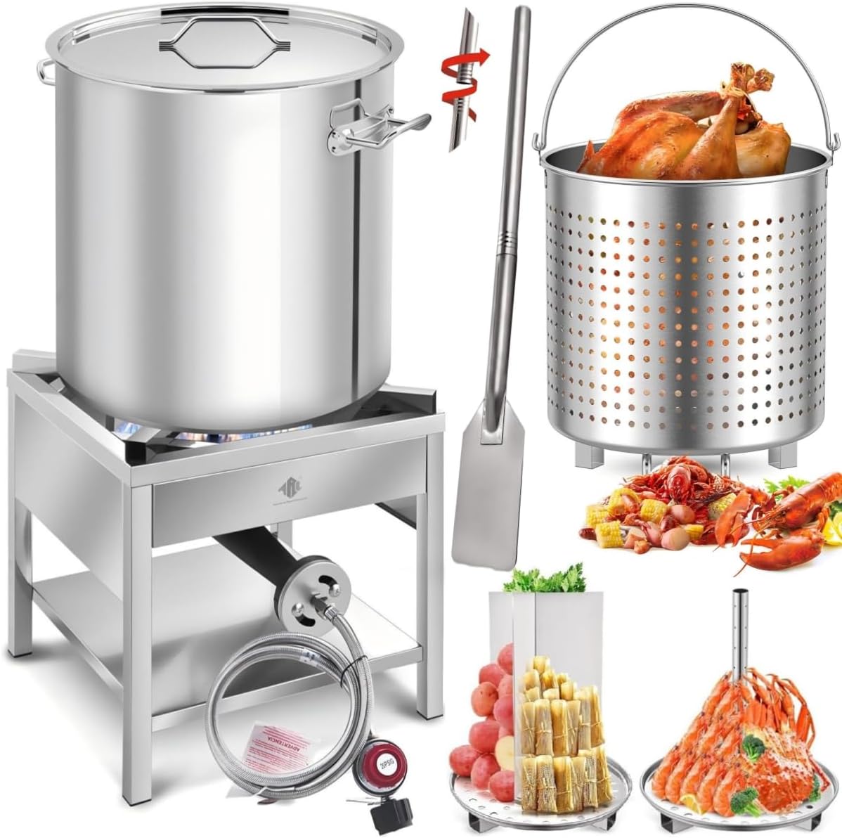 ARC 64QT Stainless Steel Seafood Boiling Kit, 200,000BTU Propane Burner and 36" Mixing Paddle, Crawfish Boil Pot for Outdoors Cooking and Steaming, Large Turkey Fryer Pot, Lobster Shrimp Pot
