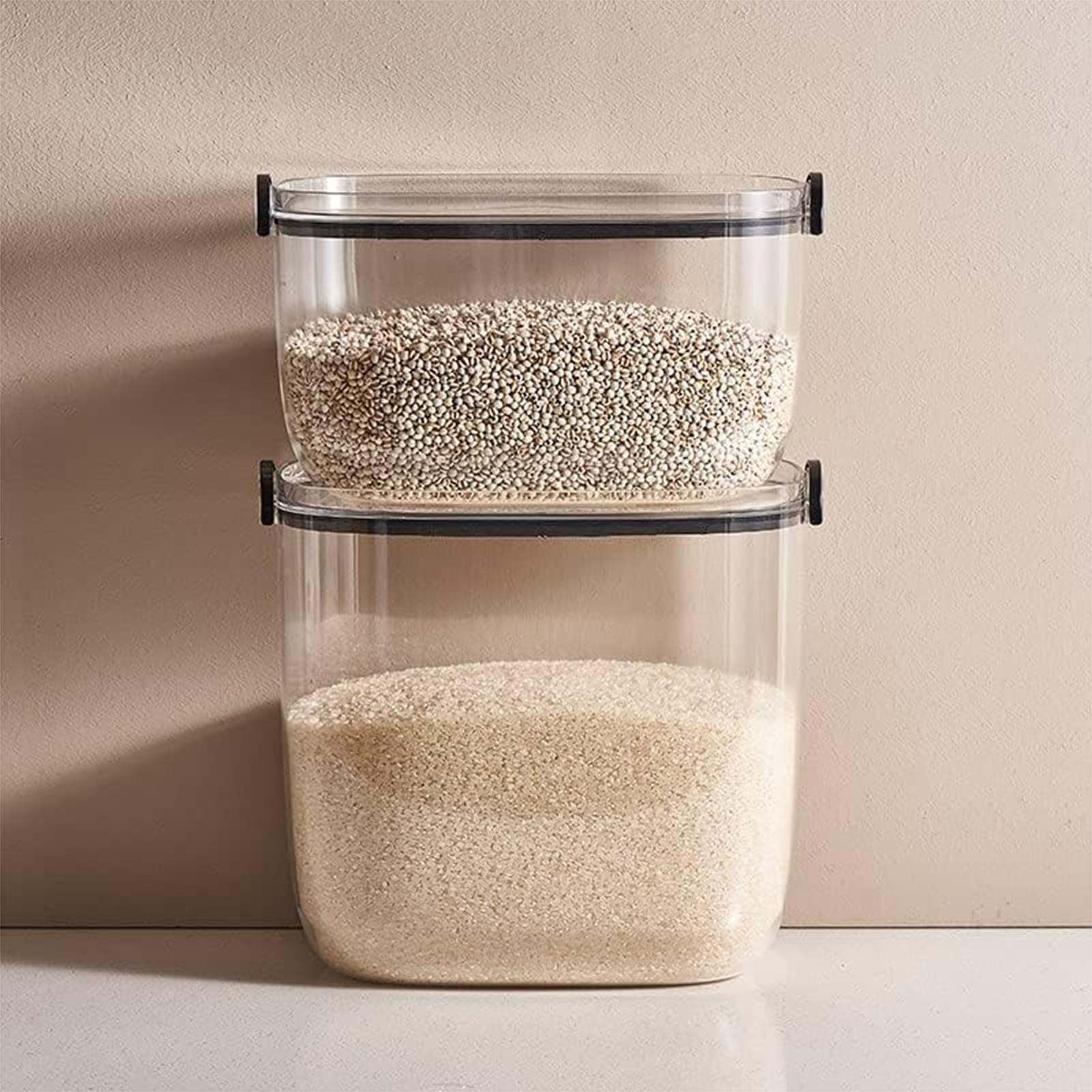PIKETU Moderno contenitore da cucina, grande scatola di stoccaggio per riso, con chiusura ermetica e misurino, per riso, cereali, cibo per cani e gatti, farina,Verde,32 * 29 * 19cm