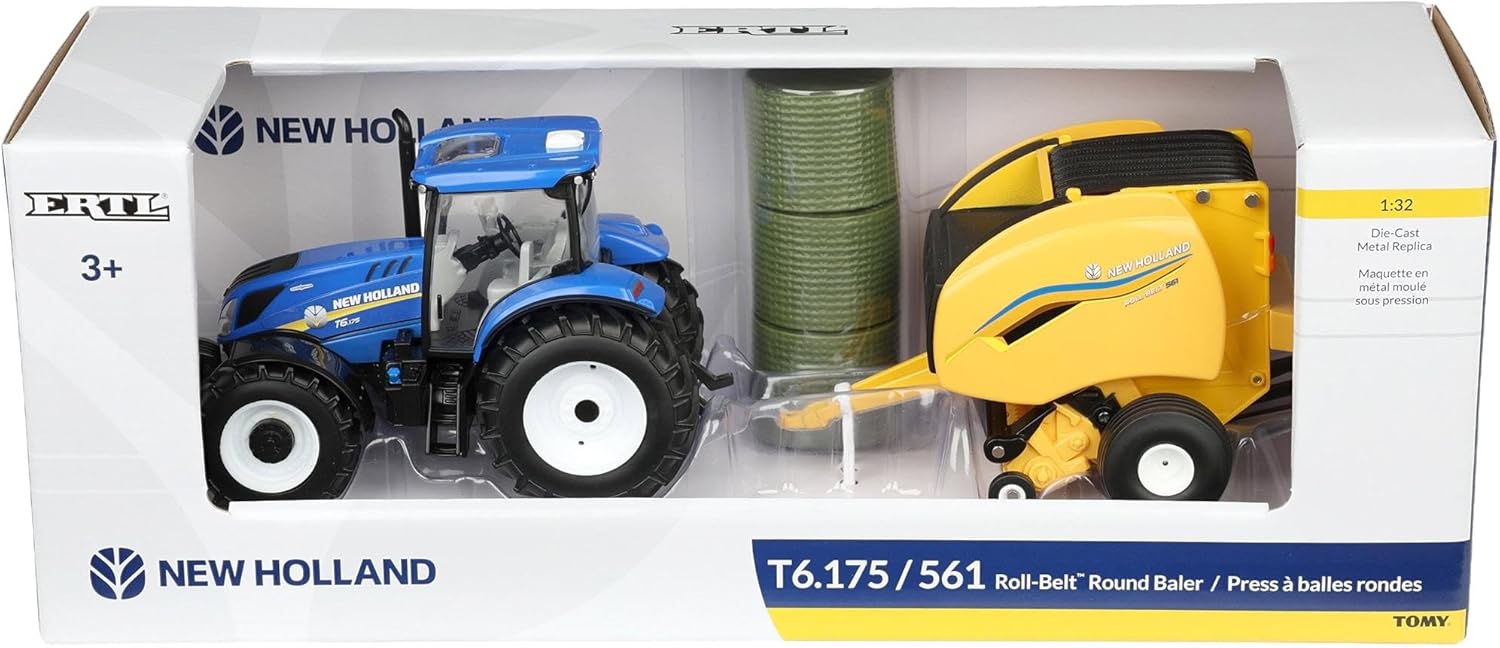 ERTL 1/32 New Holland T6.175 Tractor with 561 Roll-Belt Baler & 3 Round Bales 61029