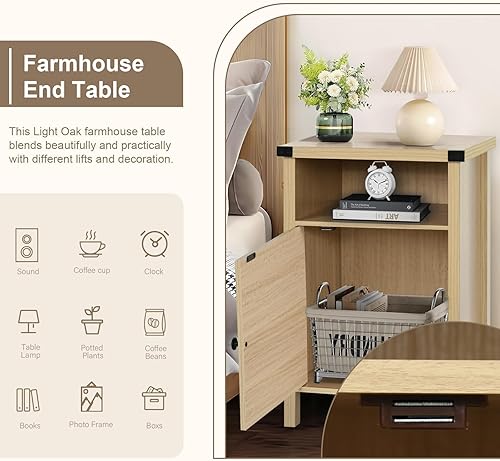 Miniatura 5 de Mesa auxiliar de granja, mesa auxiliar, mesita de noche, mesa auxiliar con puerta de granero y estante, mesita de noche rústica y moderna para