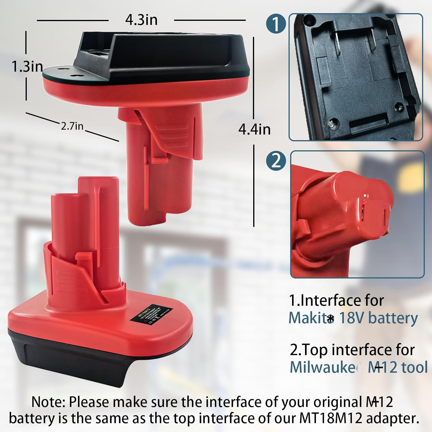 Battery Adapter for Makita 18V Battery to for Milwaukee M12 12V Tools, for Makita 18V Li ion BL1850 BL1860 Battery Work for Milwaukee M12 12V Tools Converter(Only Adapter)