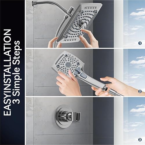 Miniatura 5 de ELLO&ALLO Cabezal de ducha de lluvia con rociador de mano, combo de cabezal de ducha de lluvia con manguera de 60 pulgadas, juego de cabezal de