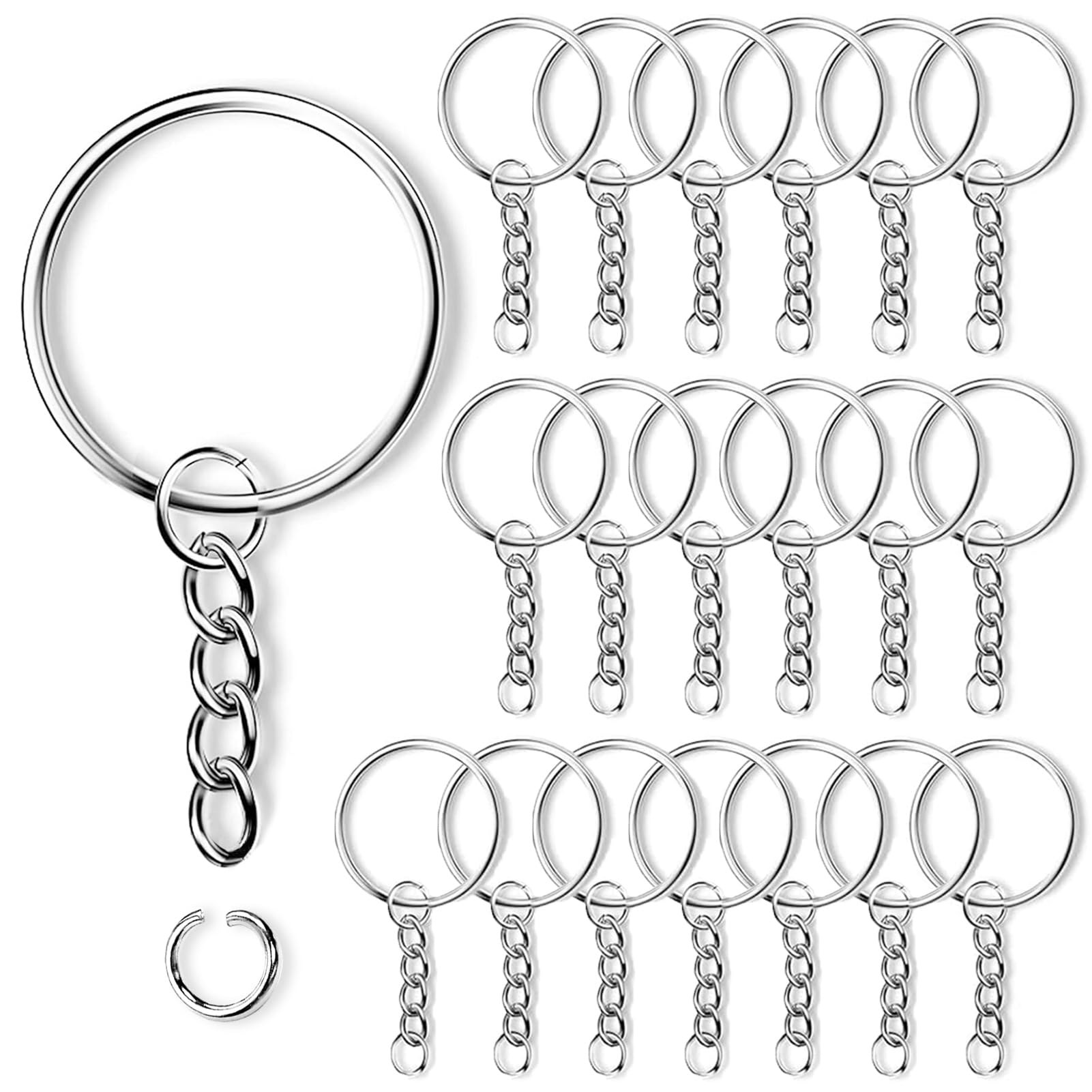20 PCS 25mm Key Chain Rings Kit,Keyring Blanks Split,Key Ring Hoops with Chain,for Art Jewellery Making,DIY Craft,Keyring Making,Home Car Keychains