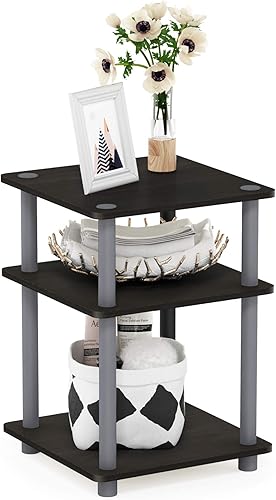 Furinno Turn-N-Tube Mesa auxiliar multiusos de fácil montaje, mesa auxiliar, mesa de sofá, mesita de noche, tubos redondos, color espresso