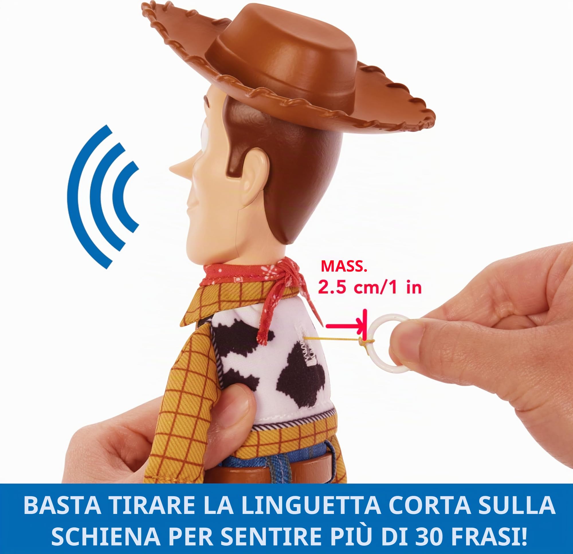 Mattel Disney Pixar Toy Story Woody Sceriffo del West snodato, parlante e in formato maxi (30,4 cm), 20 frasi, fedele nei minimi dettagli, peluche e plastica, dai 3 anni in su, HFY35