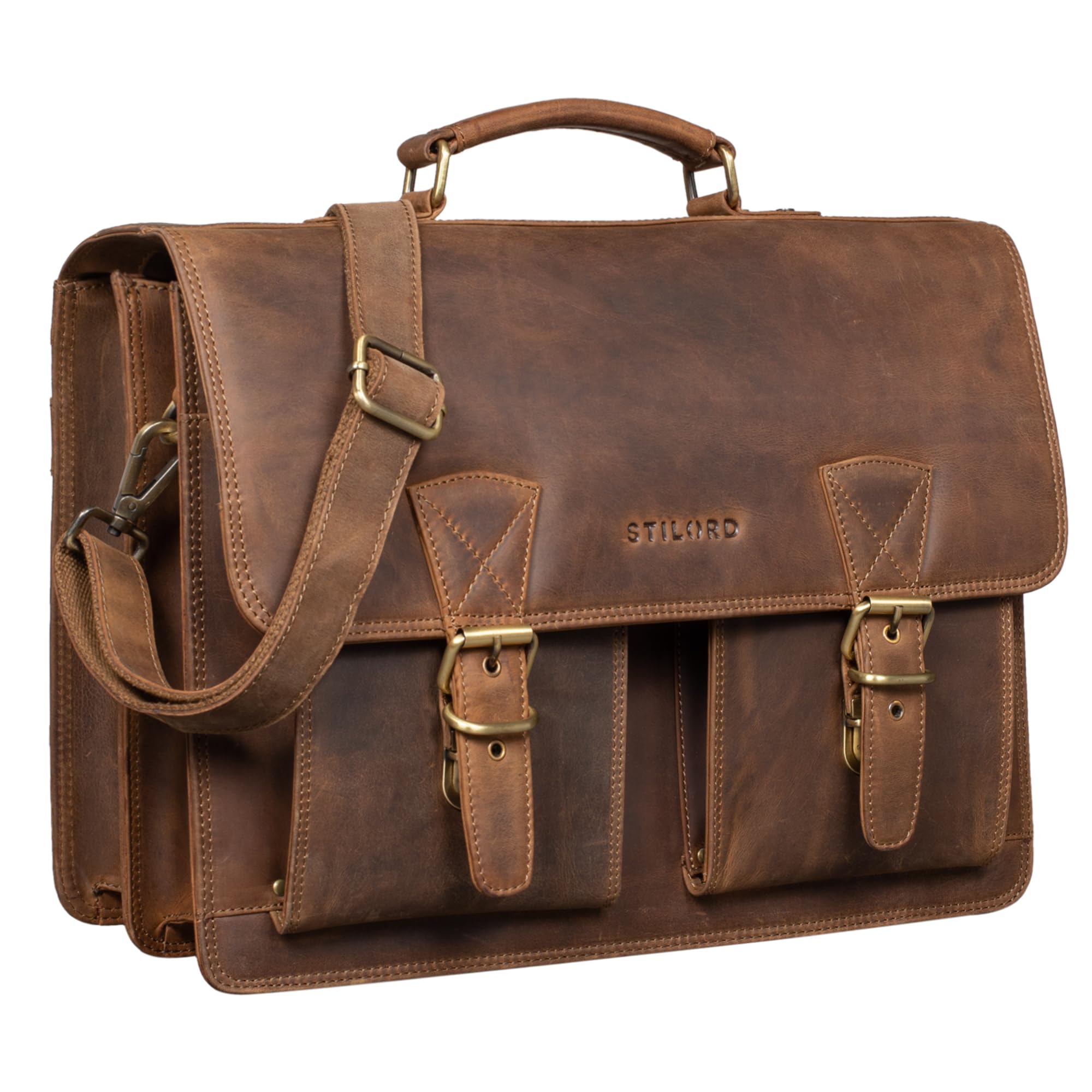 STILORD "Jeffrey Maletín de Cuero Auténtico – Bolso Portadocumentos Vintage Grande Hombre & Mujer – Bolsa Portátil 15,6” – Bolsa Bandolera Piel Fijación para Trolley Color:antracita