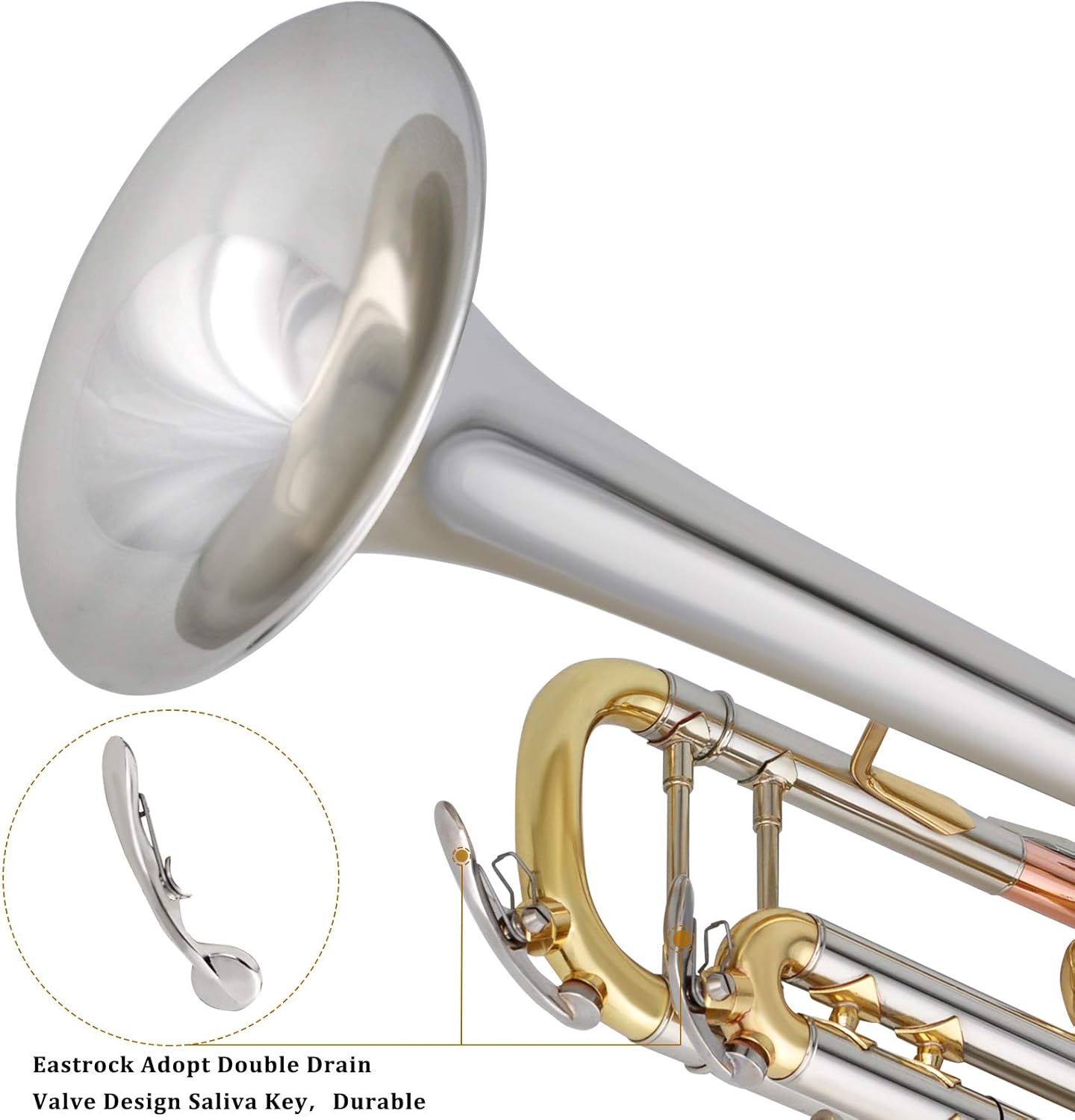 EASTROCK Bb Trumpet Cupronickel Intermediate Double-Braced Trumpet Instrument with Carrying Case,Gloves, 7C Mouthpiece : Musical Instruments