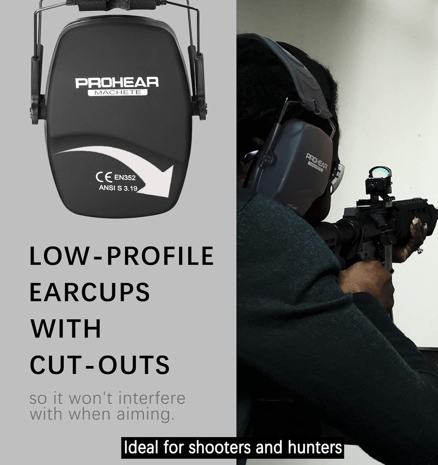 PROHEAR 016 2-Pair Shooting Ear Protection Safety Earmuffs, NRR 26dB Noise Reduction Slim Passive Hearing Protector with Low-Profile Earcups, Compact Foldable Muffs for Gun Range, Hunting : Tools & Home Improvement