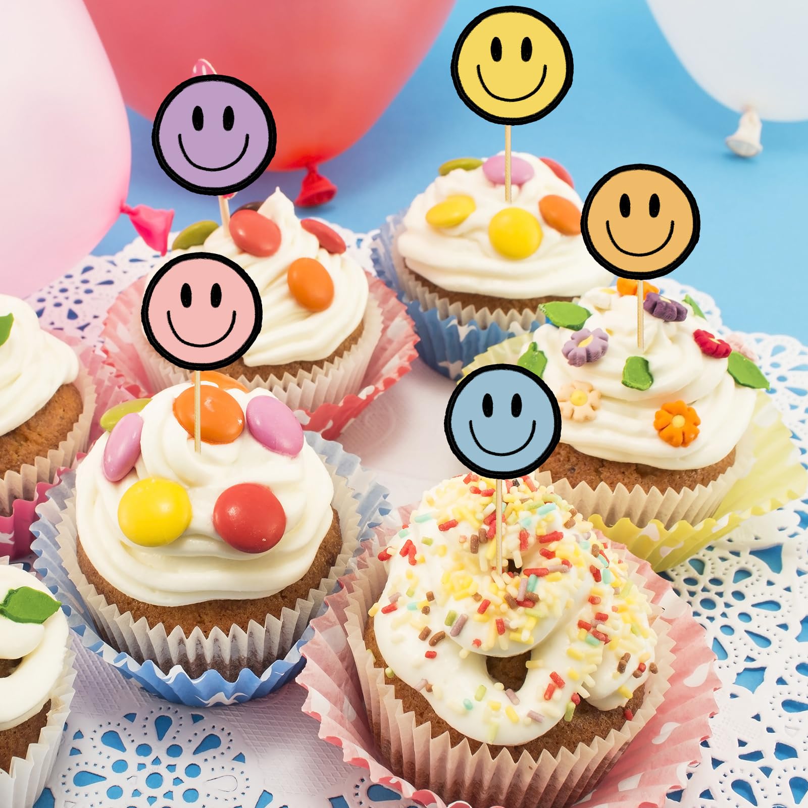 カップケーキピック Amazon.co.jp: Whaline 36個 ボーホー ハッピーフェイス カップケーキ