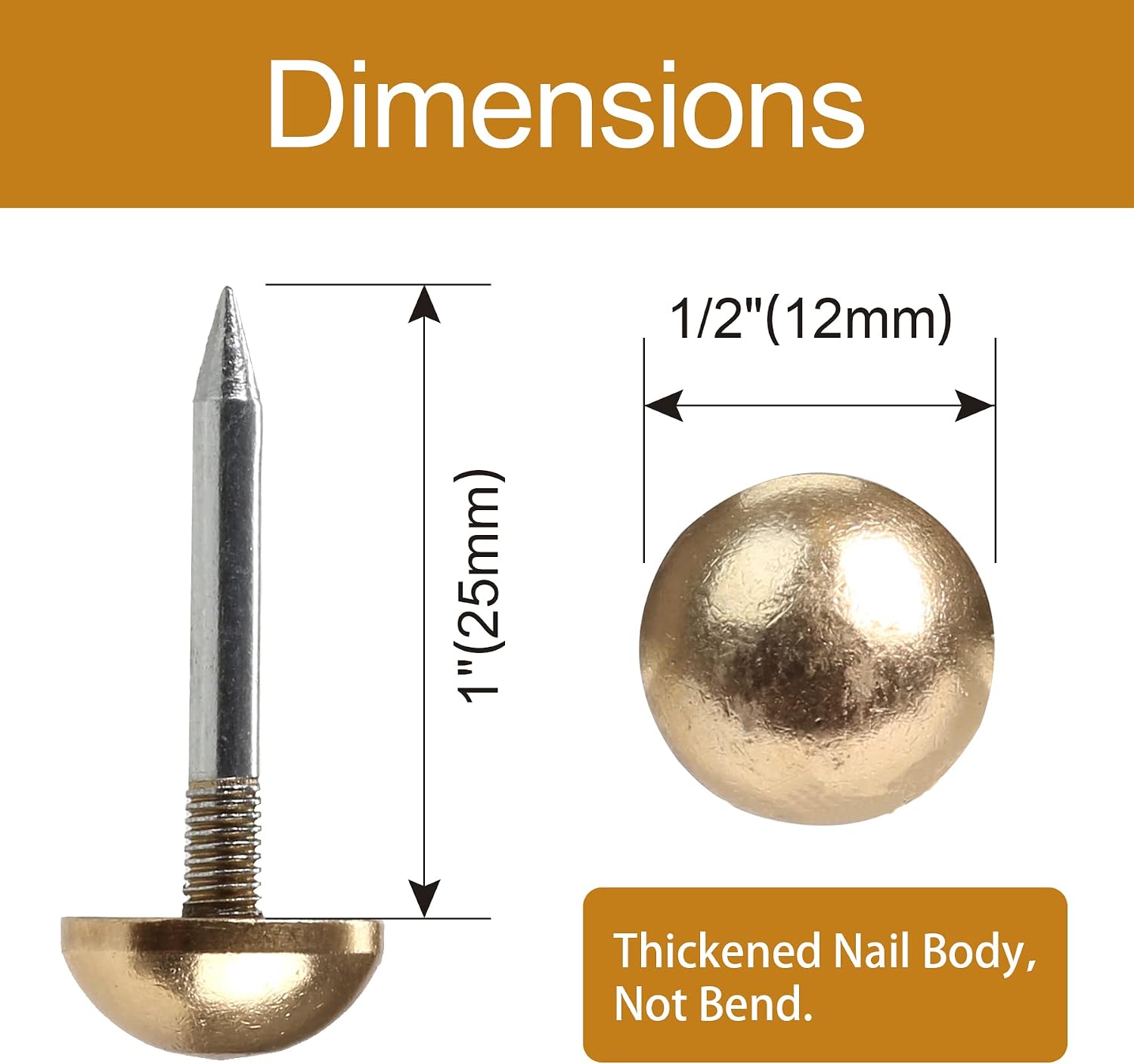 Retro Solid Pure Brass Tacks, Antique Upholstery Nails & Cap Nails for Furniture, Carpet, Wood Crafts & DIY Projects (1/2", 12mm, Gold Color, 20 Pcs)