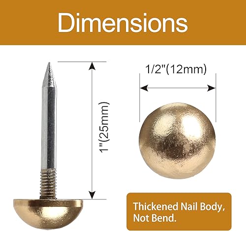 Miniatura 2 de Tachuelas retro de latón puro sólido como clavos antiguos para tapicería para muebles, pasadores decorativos para madera, tachuelas de alfombra,