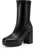 DREAMPAIRS Women's Y2K Mid-Calf Gogo Boots - 4" Platform Chunky Block Heel Square Toe Ankle Boots