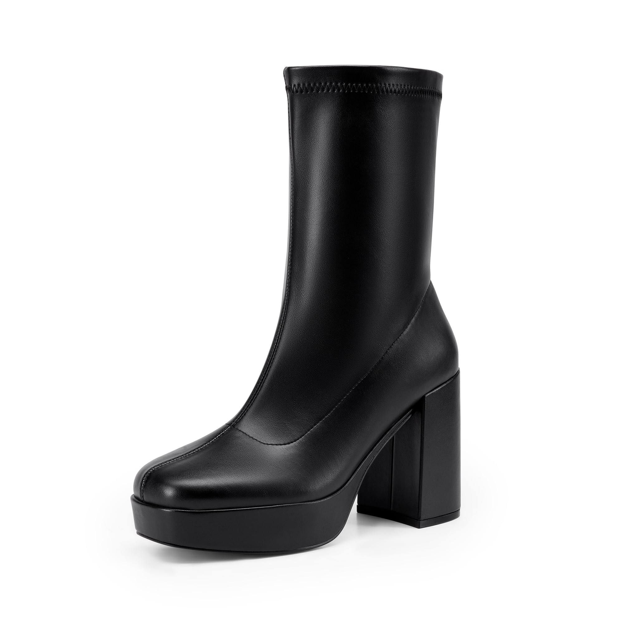 DREAM PAIRS Womens Mid Calf Gogo Boots Platform High Chunky Block Heel Square Toe Ankle Boots